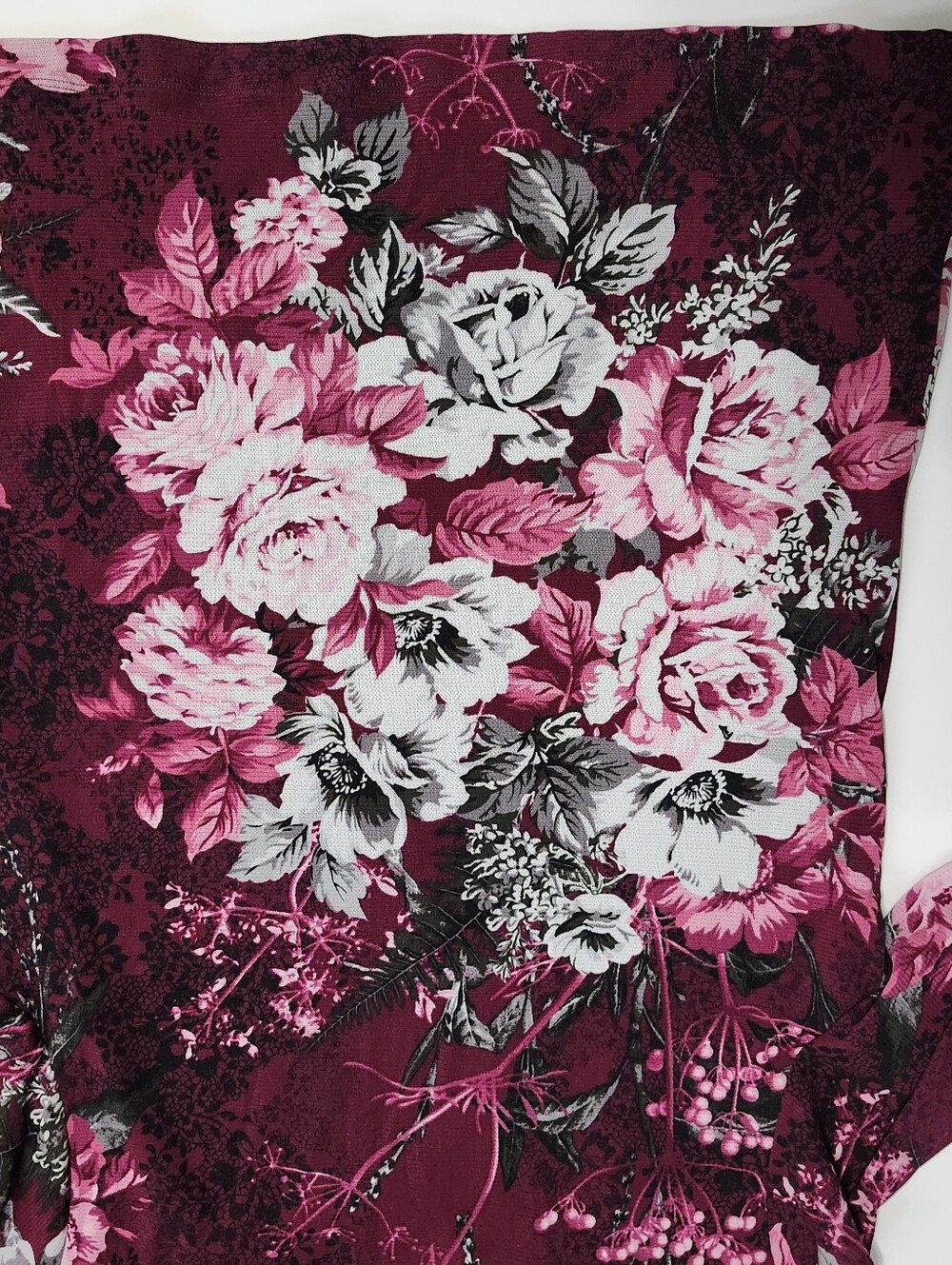 Reflections Floral Long-Sleeve Top in Burgundy and Pink size XL - Picture 5 of 11